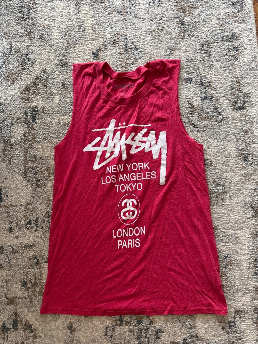 Stussy Red Graphic Muscle Tank with White Logo